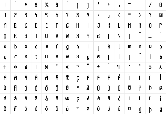 Elb-Tunnel Regular  glyph index