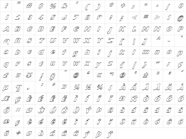FZ BASIC 57 HOLLOW ITALIC Normal  glyph index