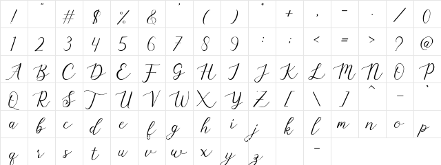 marlina Regular  glyph index