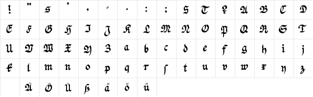 Fraktur Handschrift Regular  glyph index