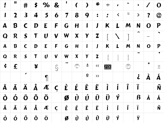 GremlinCaps Regular  glyph index