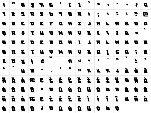 Dark Hornet Semi-Leftalic Regular  glyph index