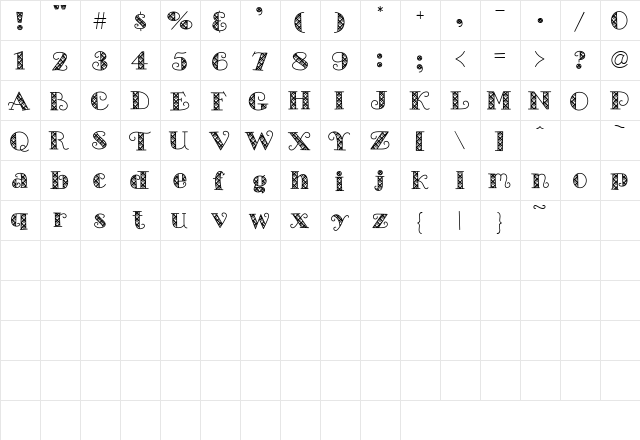 Scrap Plaid Regular  glyph index