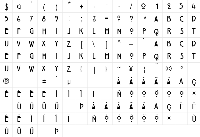 Strong Glasgow Regular  glyph index