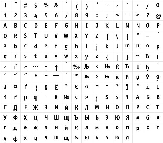 OfficinaSansC Regular  glyph index