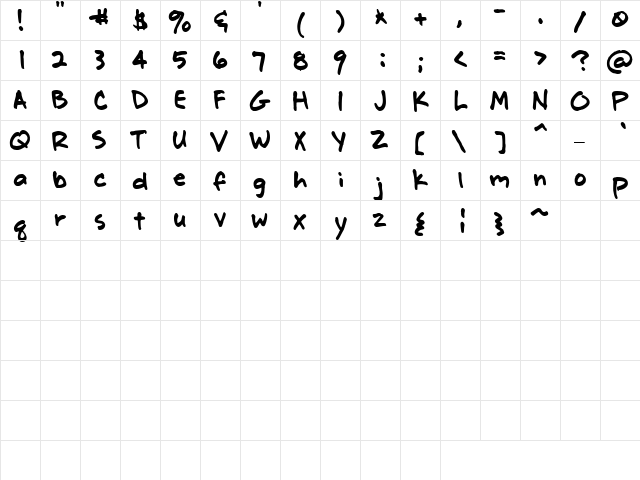LD Note Pad Regular  glyph index