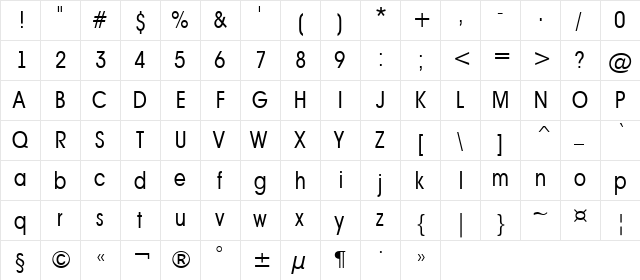 a_AvanteNrBook Regular  glyph index