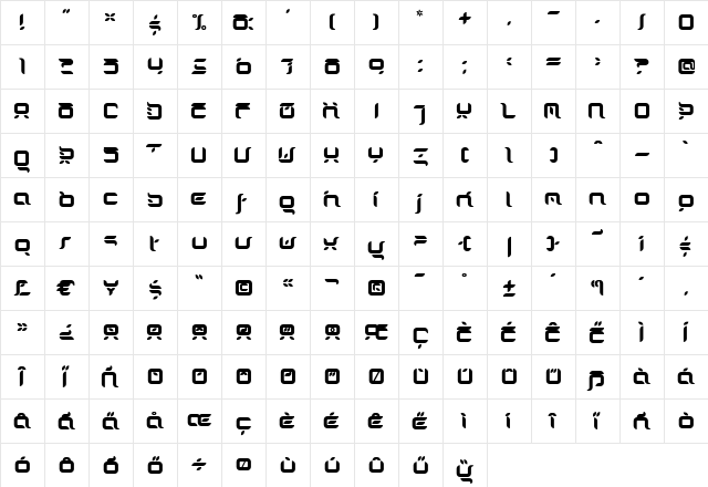 DorisOrange Medium  glyph index