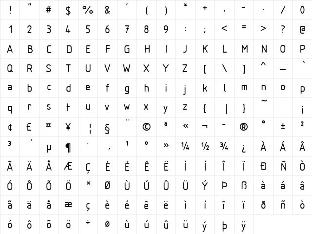 Isonorm Becker Regular  glyph index