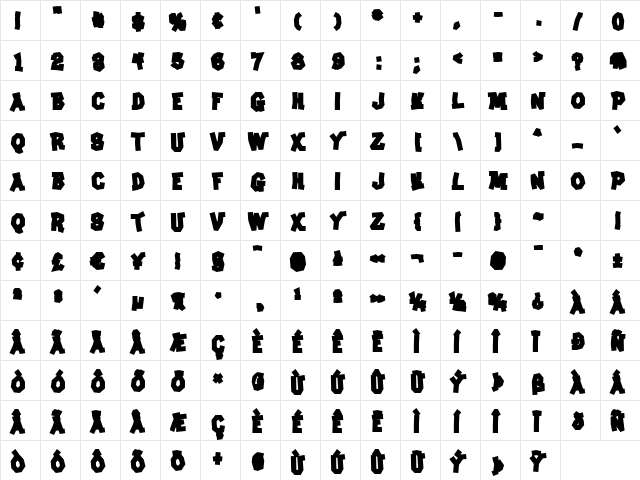 Clunker AOE Bold  glyph index