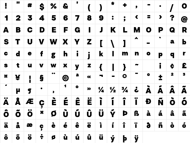 Asket ExtraBold  glyph index