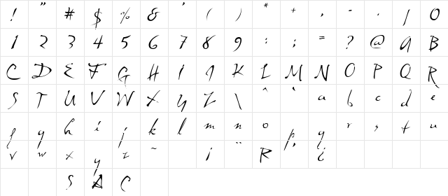 Dali Regular  glyph index