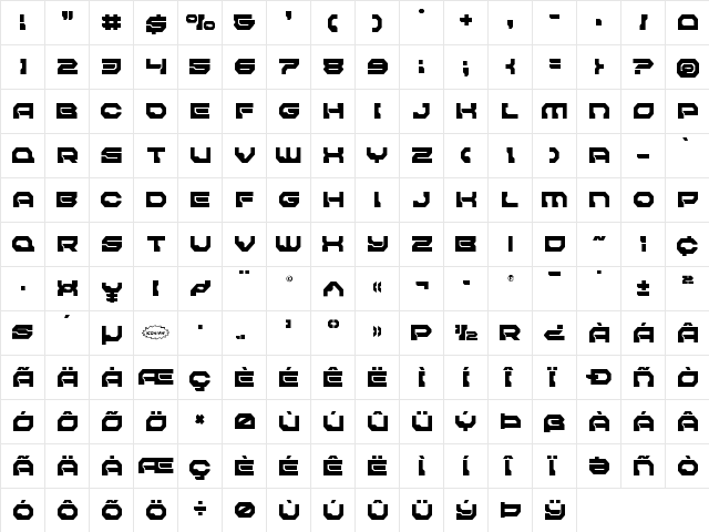 Pulsar Class Solid Semi-Condensed Condensed  glyph index