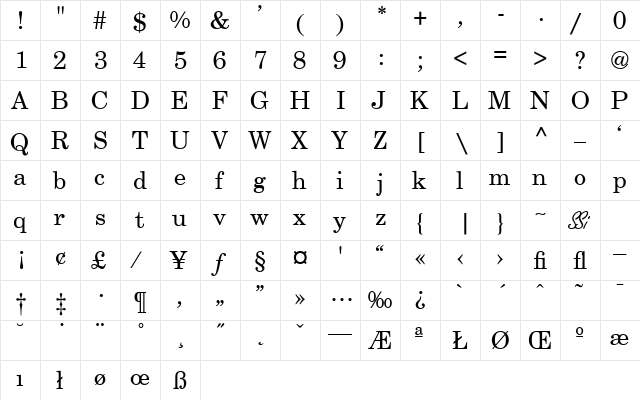 Century Schoolbook SSi Regular  glyph index