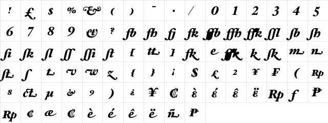 HoeflerText Black-Italic-Alt  glyph index
