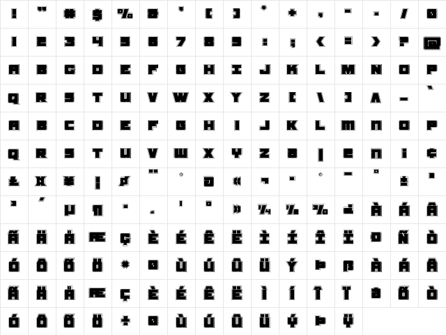 Samurai Terrapin Academy Regular  glyph index