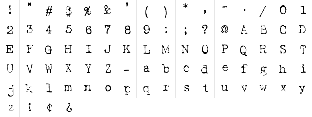 Antique Mono TW Medium  glyph index