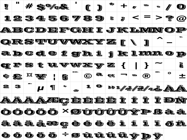 Vinera Ex Regular  glyph index