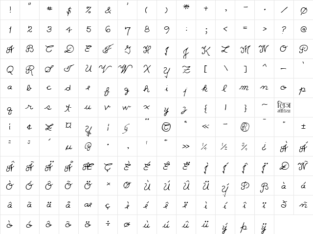 LEHN233 Regular  glyph index