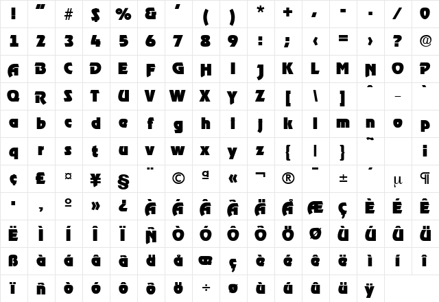 Ragtime-Serial-Black Regular  glyph index