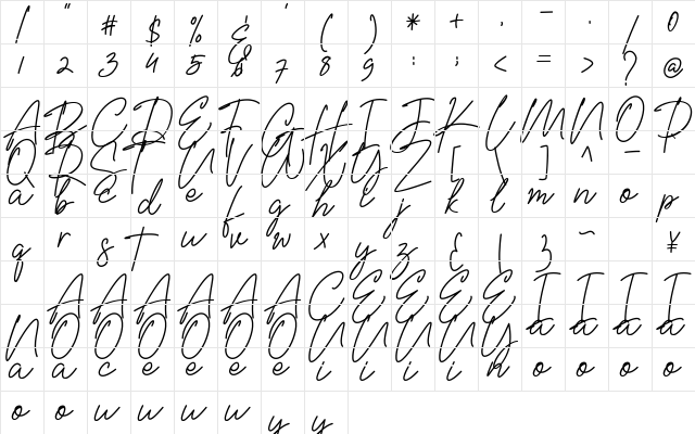 Bellisya Signature Regular  glyph index
