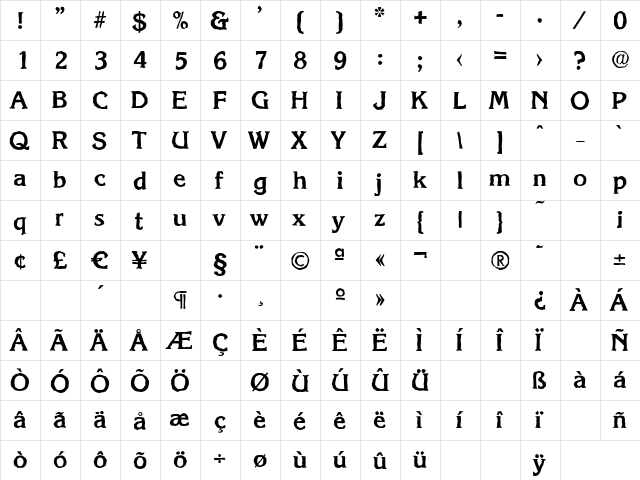 KorinthAntique Bold  glyph index