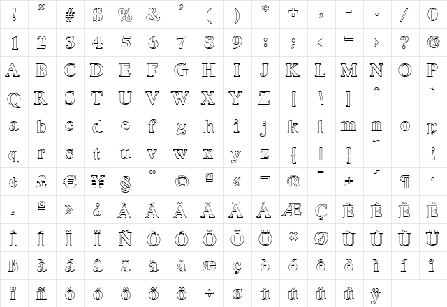 SimonBeckerOutline Bold  glyph index
