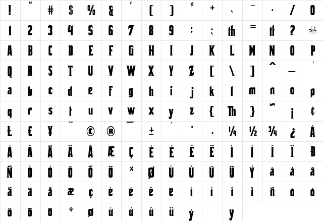 Corleone Due Regular  glyph index