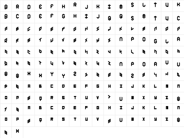 YAY USA Condensed Condensed  glyph index