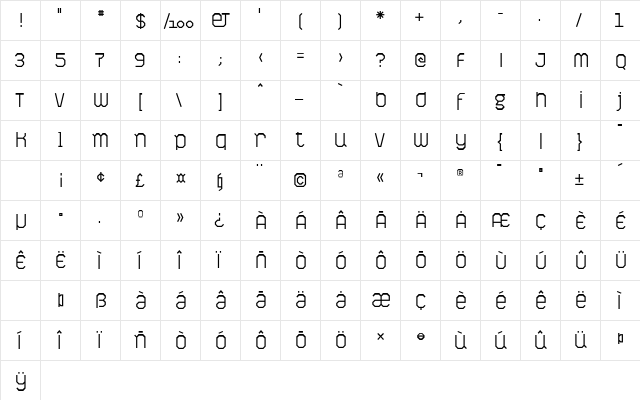 Pictaves Light  glyph index