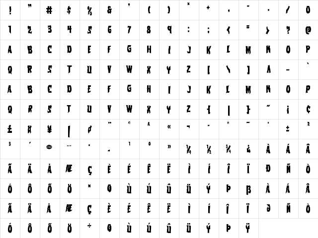 Vorvolaka Condensed Condensed  glyph index