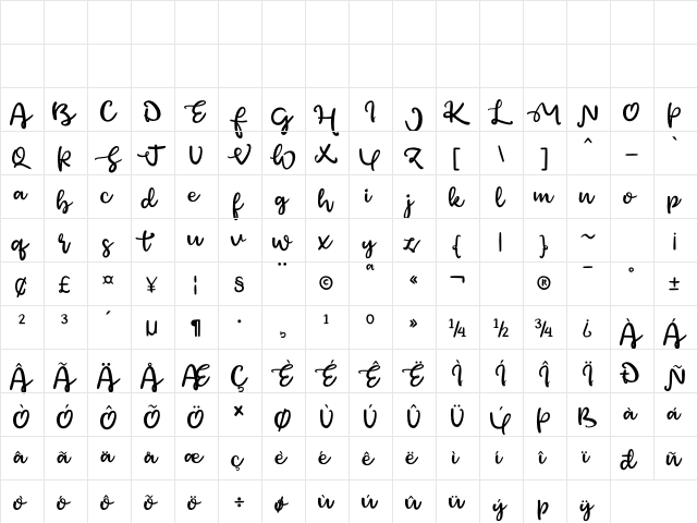 Green afocado Regular  glyph index