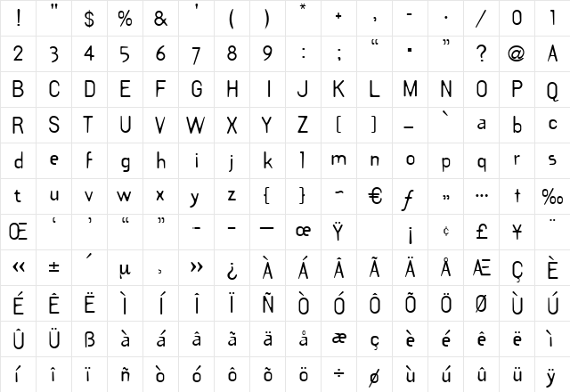 Dewsbury Regular  glyph index