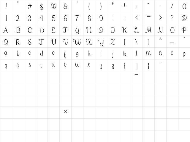 CK Fashion Regular  glyph index