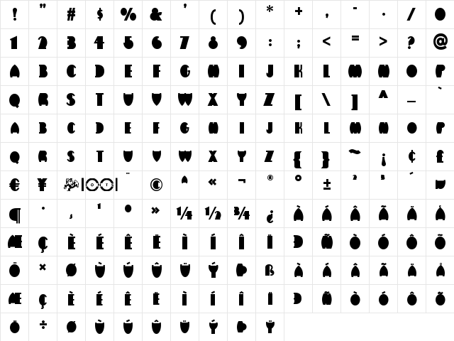 Flatiron NF Regular  glyph index