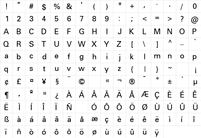 NovaSSK Regular  glyph index