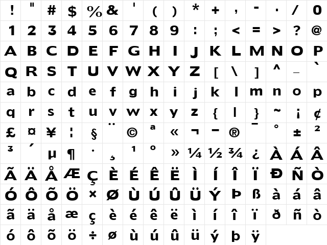 Doric Bold  glyph index