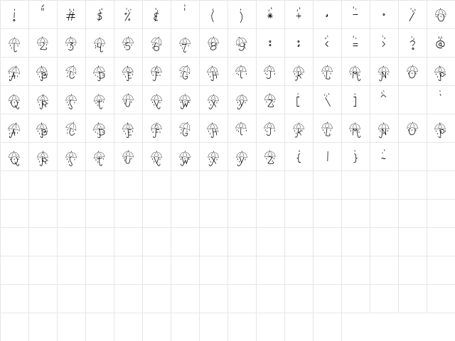 LD Umbrella Regular  glyph index
