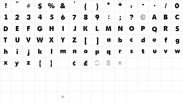 AdmisiSSK Regular  glyph index