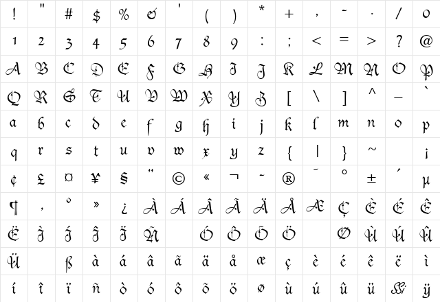 CasualSSK Regular  glyph index