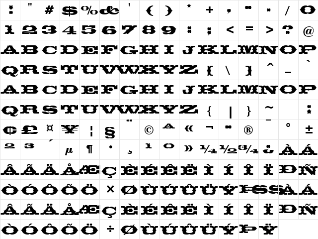 Thunderbird Regular  glyph index