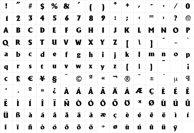 AdelonSerial-Heavy Regular  glyph index