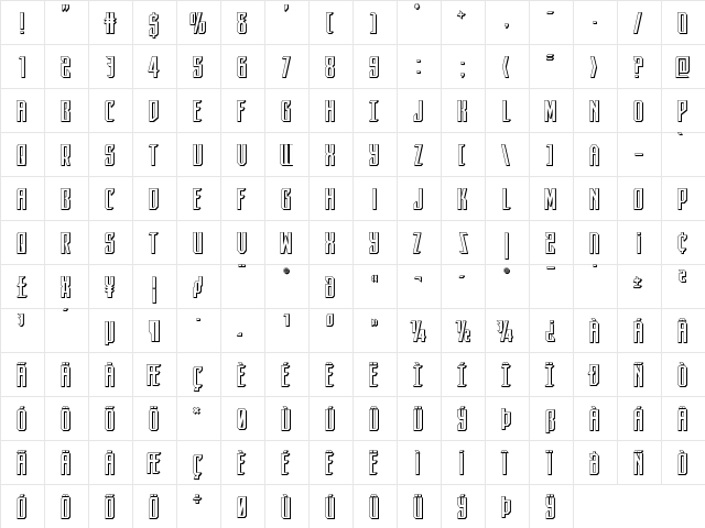 Dark Dominion 3D Regular  glyph index
