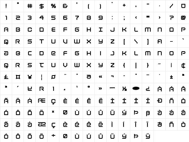 Light Brigade ExtraBold ExtraBold  glyph index