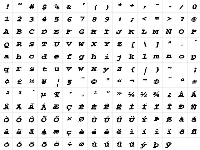 Chisel-Spiked-Extended Italic  glyph index