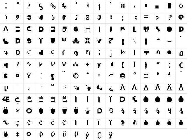 CodeBold Bold  glyph index