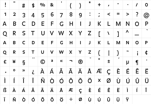 BalanceRegular Caps  glyph index