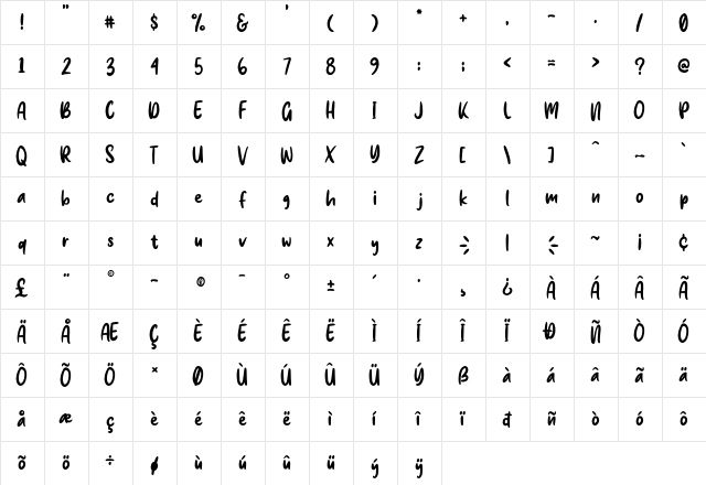 sweet purple Regular  glyph index