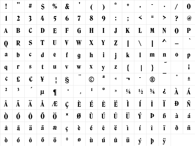 Henderson Regular  glyph index