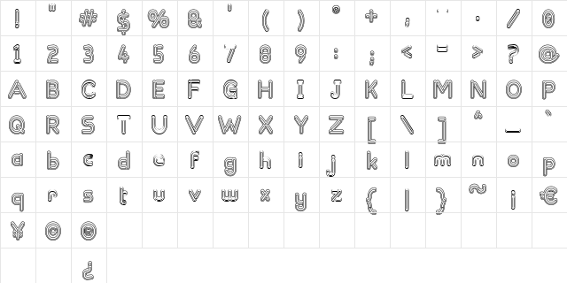 Zapped Sticks Regular  glyph index